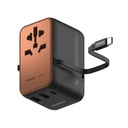 Momax 1-World+ 70W GaN 3-Port w/ Built-in USB-C Cable + AC Travel Adaptor (Desert Titanium)