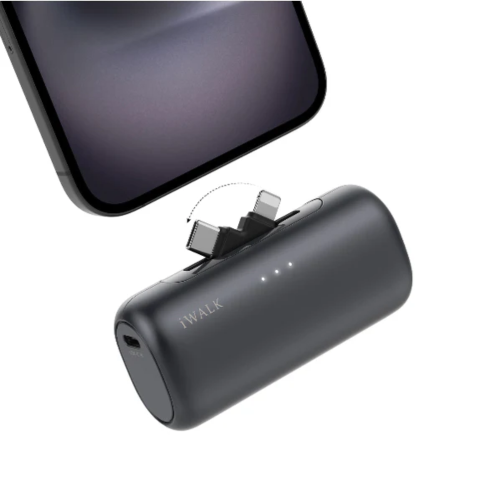 iWalk LinkPod Switch | 5000mAh, USB-C & Lightning two Plug to Switch Freely, Two-Way 15W PD fast Charging (Black)