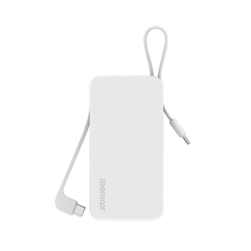 Momax 1-Power Vital+ 10000mAh Battery Pack with Dual Built-in USB-C Cable (White)