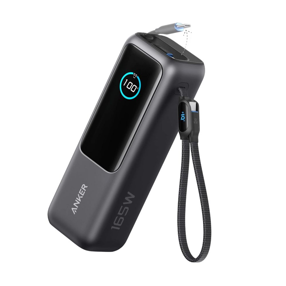Anker Power Bank (25K, 165W, Built-In and Retractable Cables) (Black)