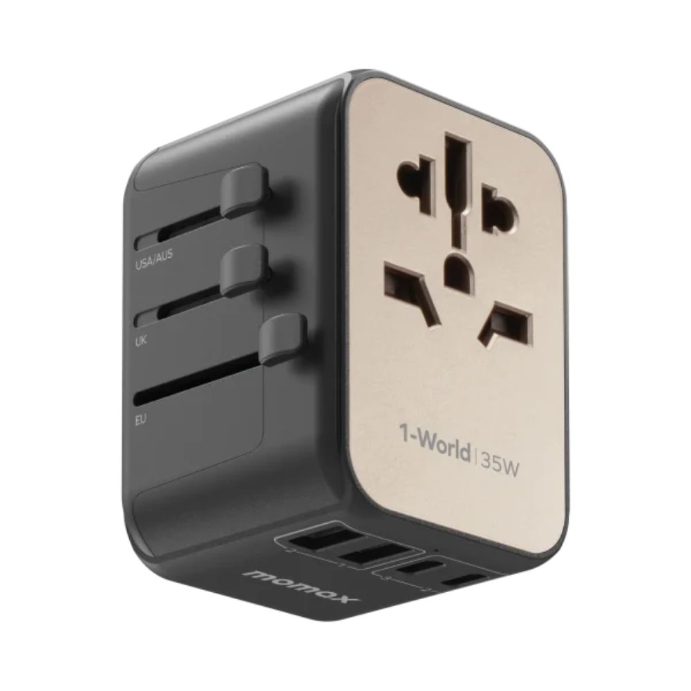 Momax 1-World2 100W 4-Port USB-C Dual AC Travel Adaptor (Titanium)