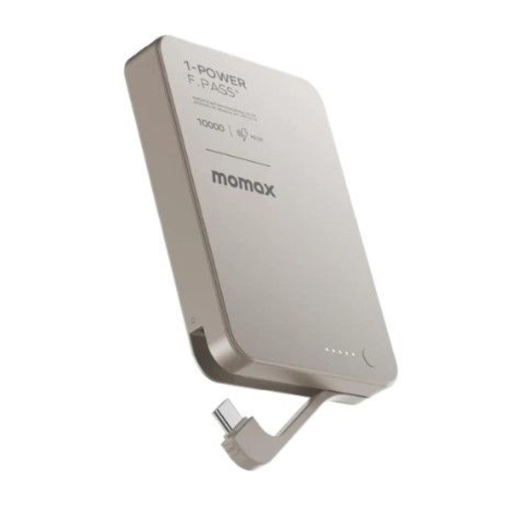 Momax 1-Power F.Pass+ 10000mAh Battery Pack with Built-in Cable and Magnetic attachment (Titanium)