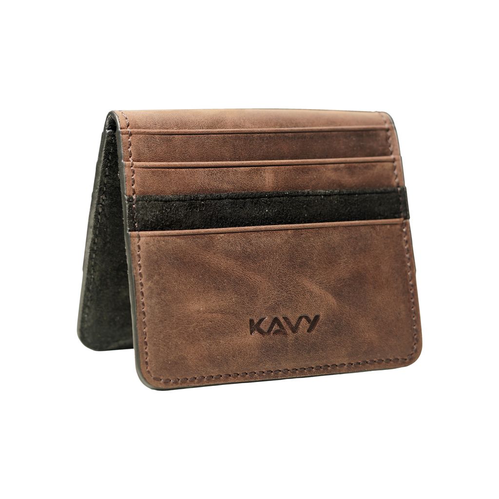 Kavy Slim Wallet Front Pocket Leather (Vintage Black Brown)