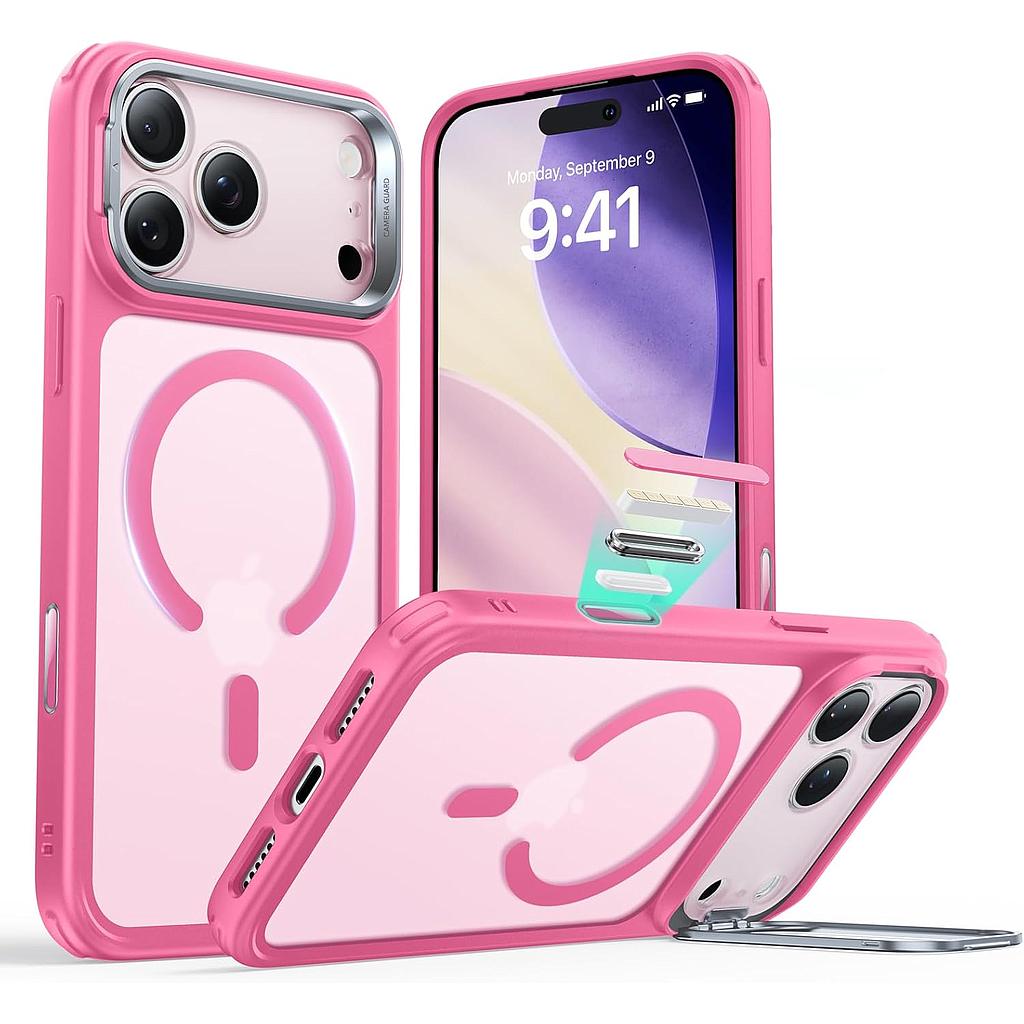 ESR HaloLock Classic Hybrid Case with Stash Stand for iPhone 17 Pro Max (Frosted Pink)