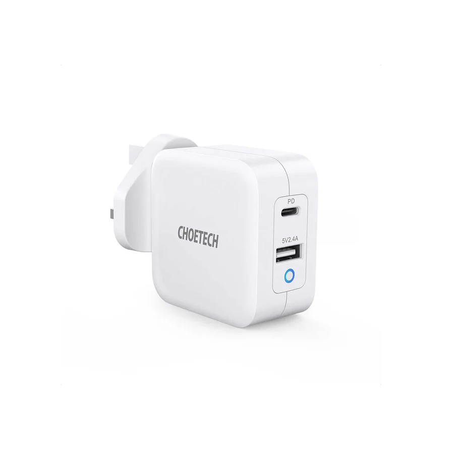 Choetech 65W Dual USB-C Port Gan Charger + C-C Cable (White)