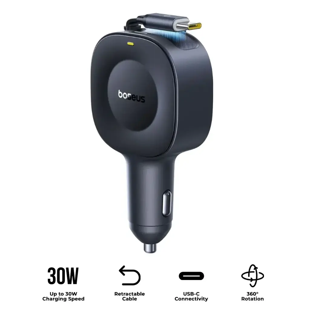 Baseus PrimeTrip VR2 Car Charger with Retractable Cable C+C 30W (Cosmic Black)