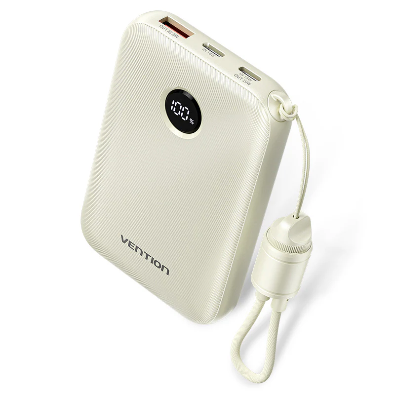 Vention Power Bank 10000mAh with Built-in USB C-C (Beige)