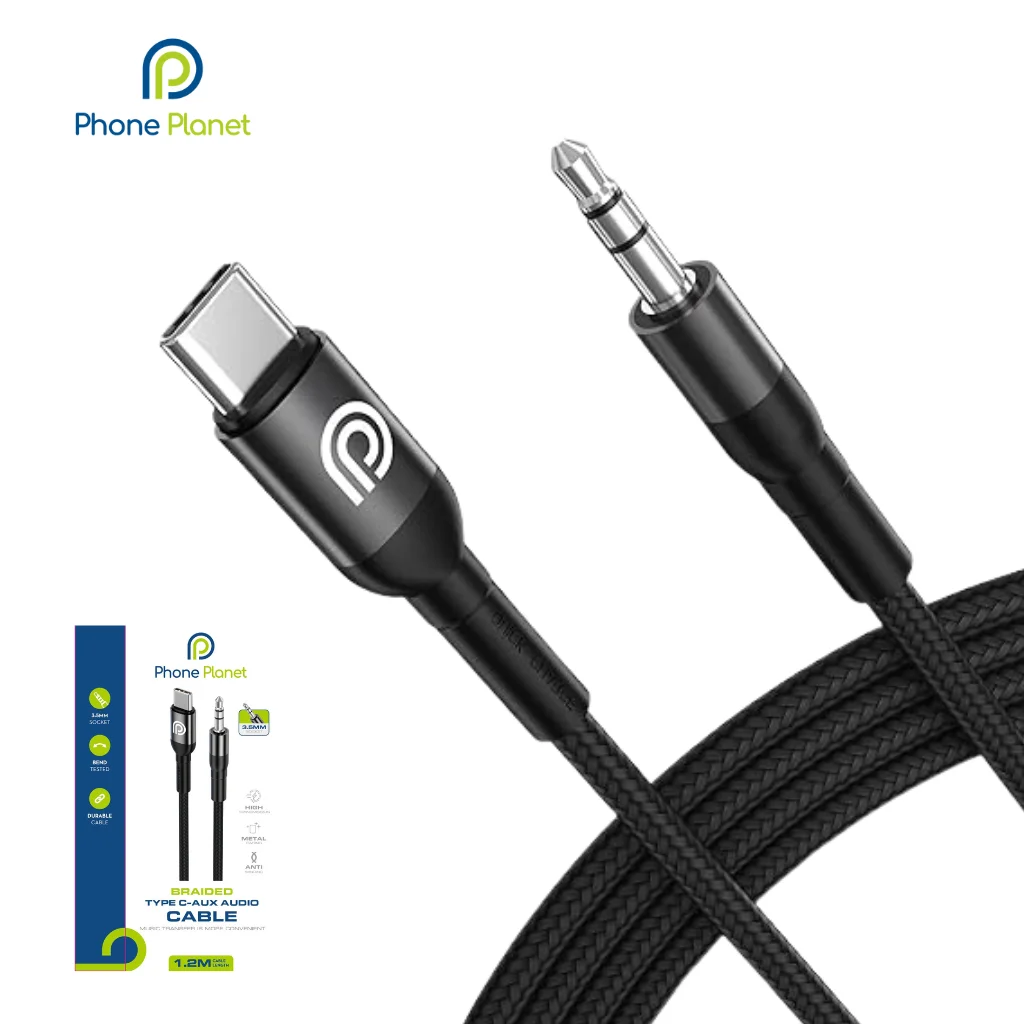 Phone Planet Braided Type C - AUX Audio Cable 1.2M (Black)