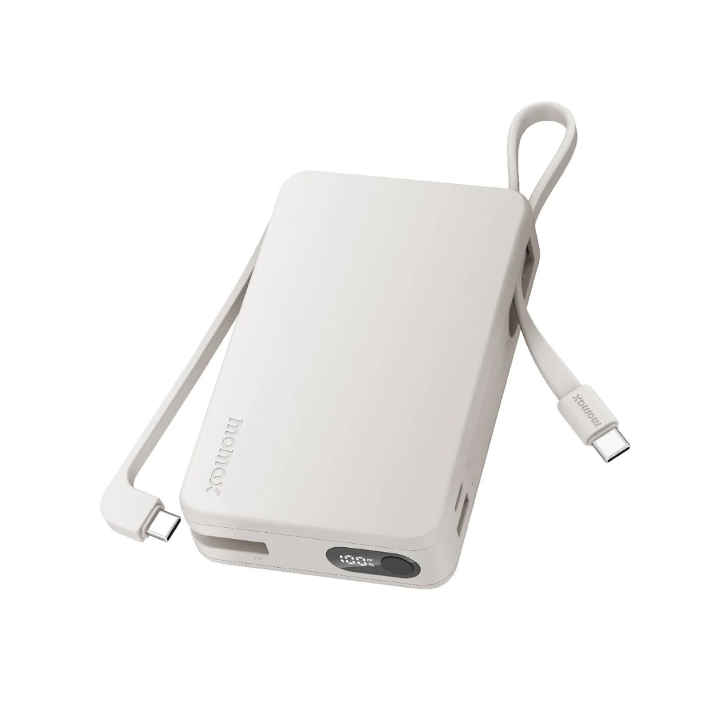 Momax 1-Power Vital+ 20000mAh Battery Pack with Dual Built-in USB-C Cable (White)