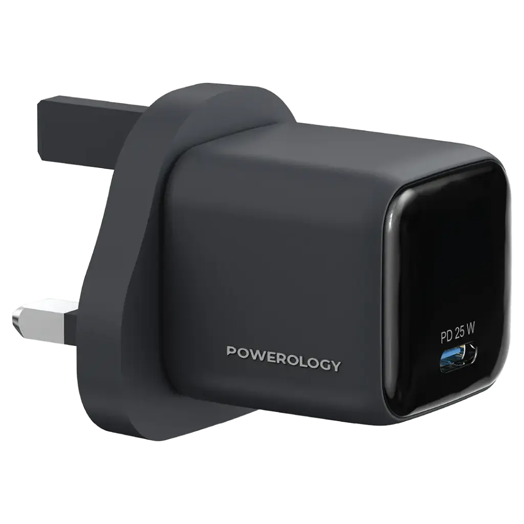 Powerology Volt-X 25W Mini Gan Wall Charger with Type C to Lightning 1.2M (Black)