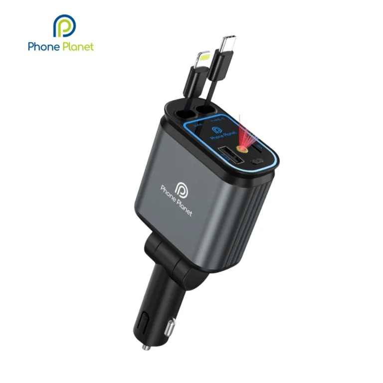 Phone Planet Premium 4 IN 1 Car Charger 4X Faster 120W With Two Charging Cables Lightning&USB-C