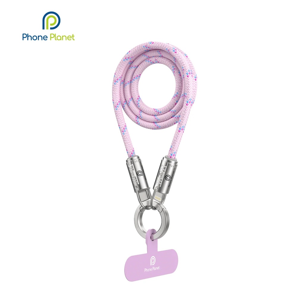 Phone Planet 2 IN 1 Phone Lanyard Data Cable 30W Type-C to Lightning (Pink)
