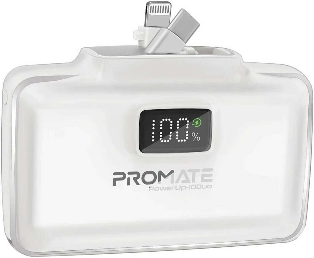 Promate Dual Folding USB-C & Lightning Power Bank 5000mAh (White)