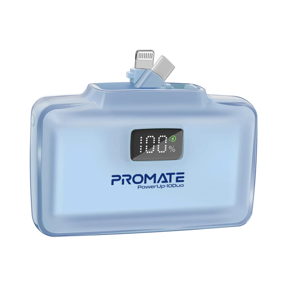 Promate Dual Folding USB-C & Lightning Power Bank 10000mAh (Blue)
