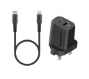 Promate 25W PD Dual Port Adapter USB-C to Lightning Cable (Black)