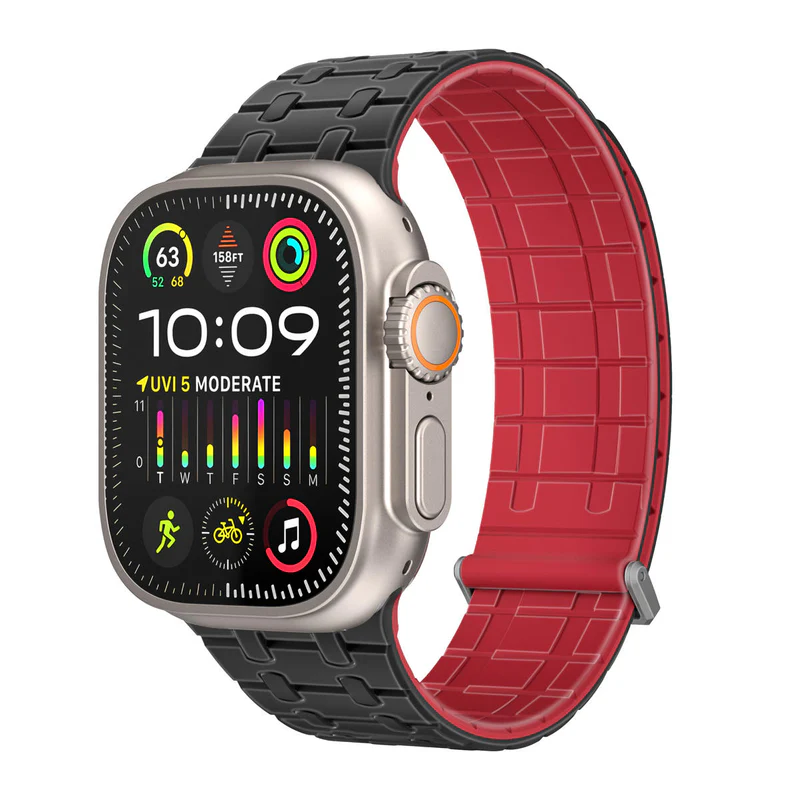 Promate Magnetic Silicone Strap with Metal Loop For Apple Watch 44/49mm (Black) 