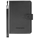 Promate Slim Leather Passport Holder with RFID Protection & Smart Tracking (Black)