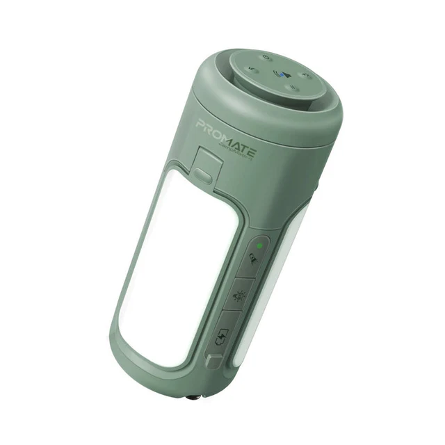 Promate 4-in-1 Multifunctional Camping Kit LED Light, 6000mAh Power Bank, and Bluetooth Speaker (Gray)