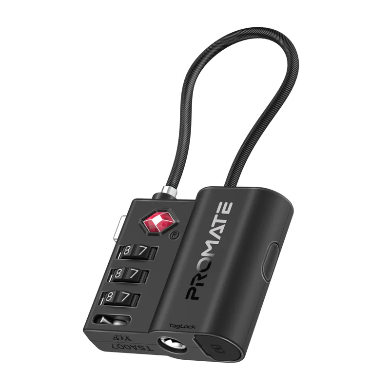 Promate Smart Lock Tracking TSA Approved works with Apple Find My (Black)
