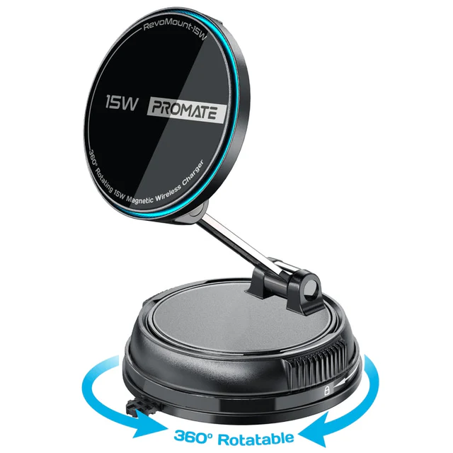 Promate SecureGrip™ 360° Cradleless Car Charger Mount MagSafe 15W (Black)
