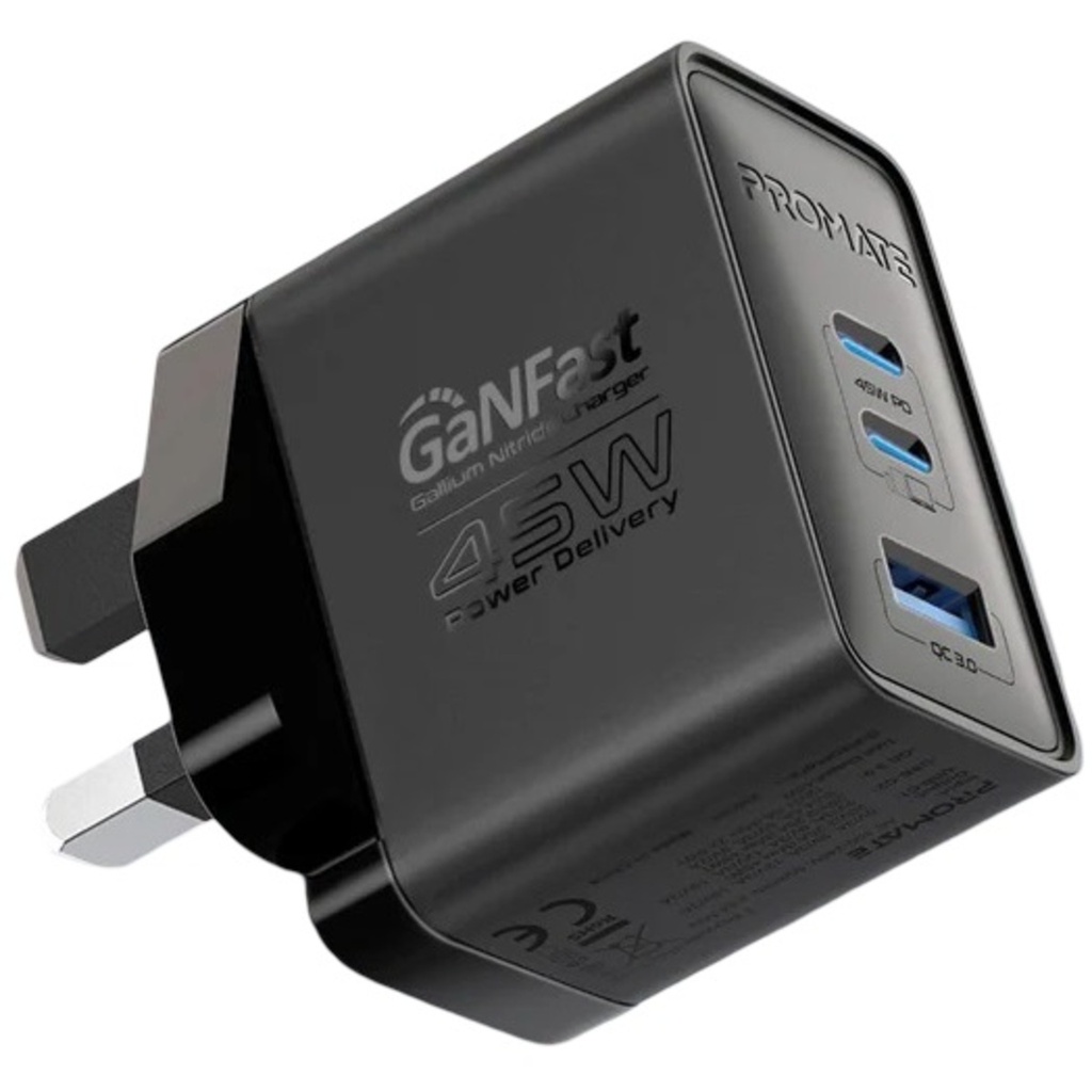 Promate Charging Adapter 45W PD GaNFast™ (Black)