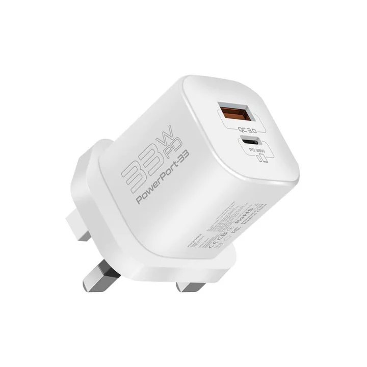 Promate Charging Adapter 33W PD GaNFast™ (White)