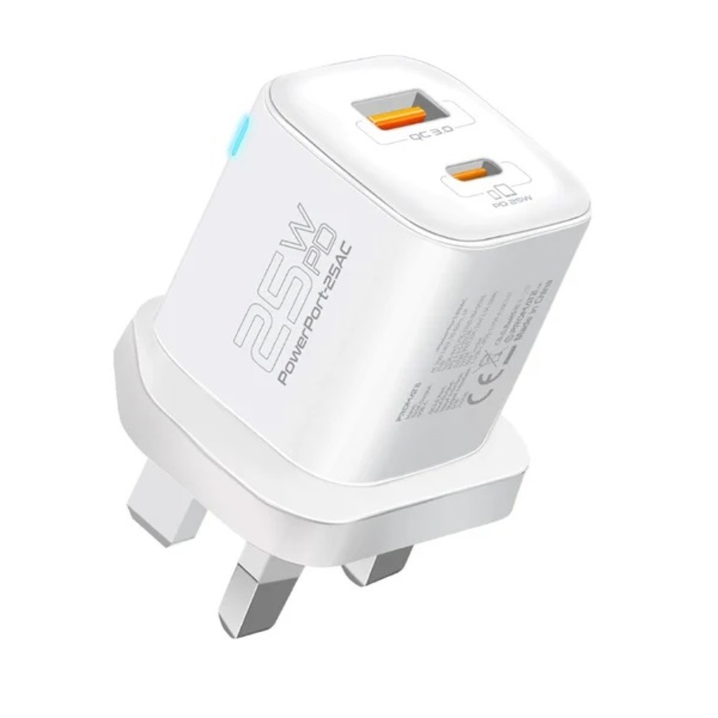 Promate Charging Adapter 25W PD and QC 3.0 (White)
