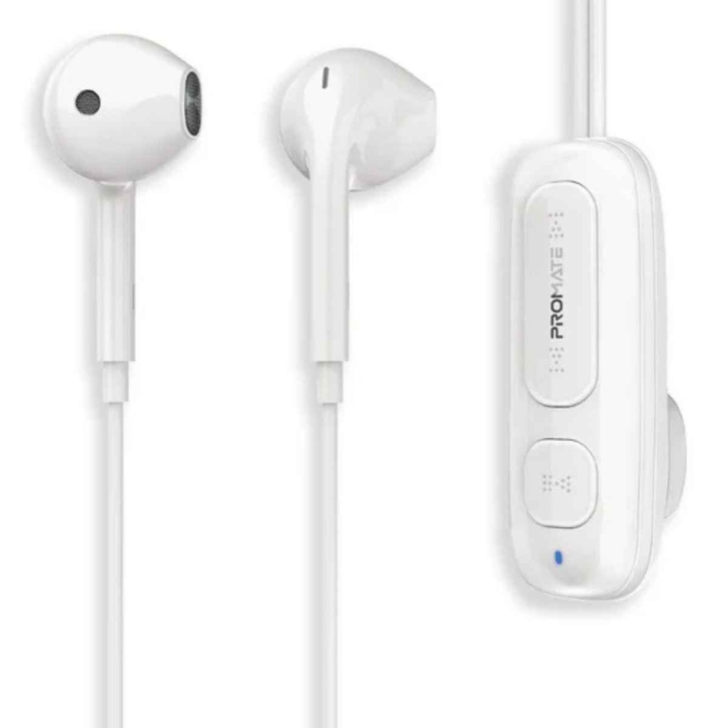 Promate Earphones Dynamic  Clip-On High Fidelity Wireless (White)