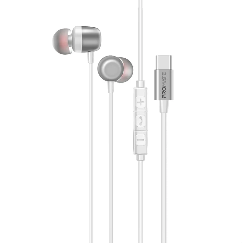 Promate Earphones In-Ear USB-C Wired ENC Stereo (White)