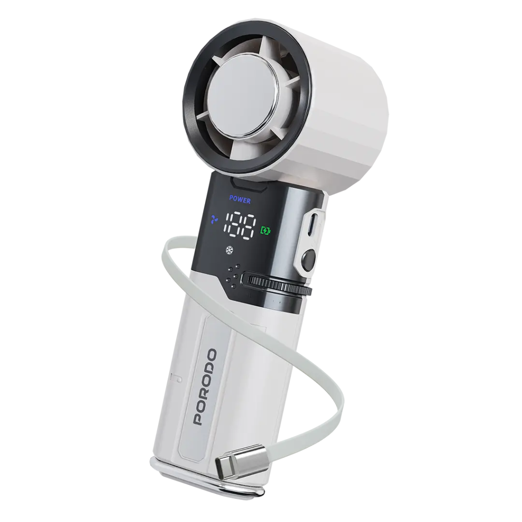 Porodo Lifestyle Chillo Plus Rechargeable Ice Cooling Fan (White)