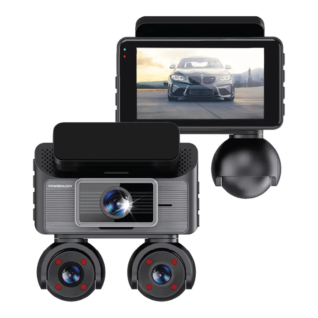 Powerology Sentra Dash Camera with 3 Lenses and Rear Camera (Black)