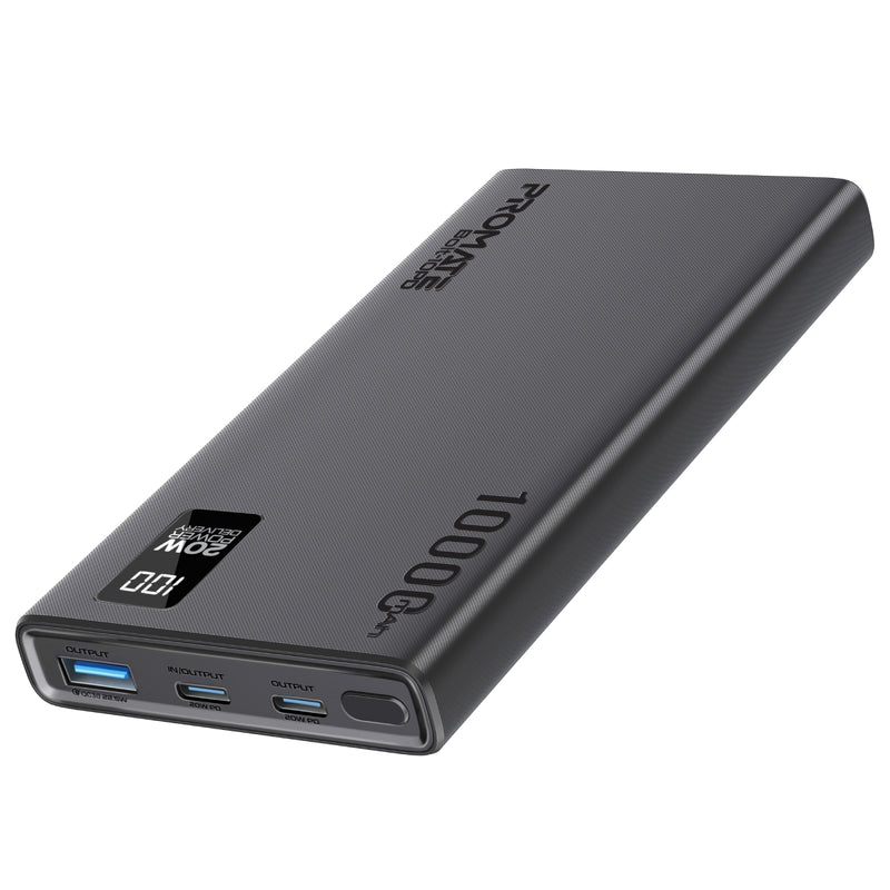 Promate 20W Power Bank PD Dual USB-C and 22.5W USB-A 10000mAh (Black)