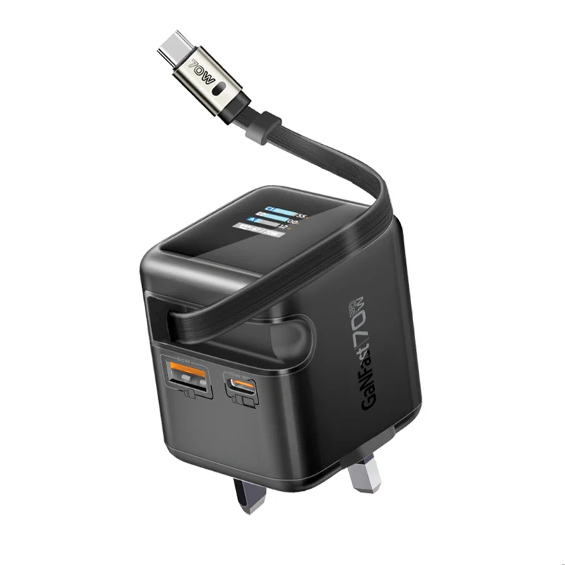 Promate 70W GaNFast™ Wall Charger w/ USB - C Cable (Black)