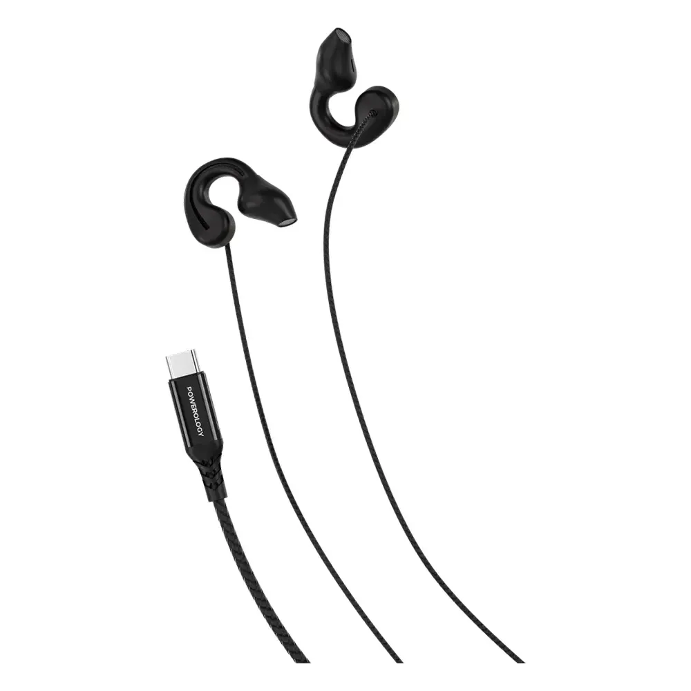 Powerology Voro Earhook USB-C Wired Earphones (Black)