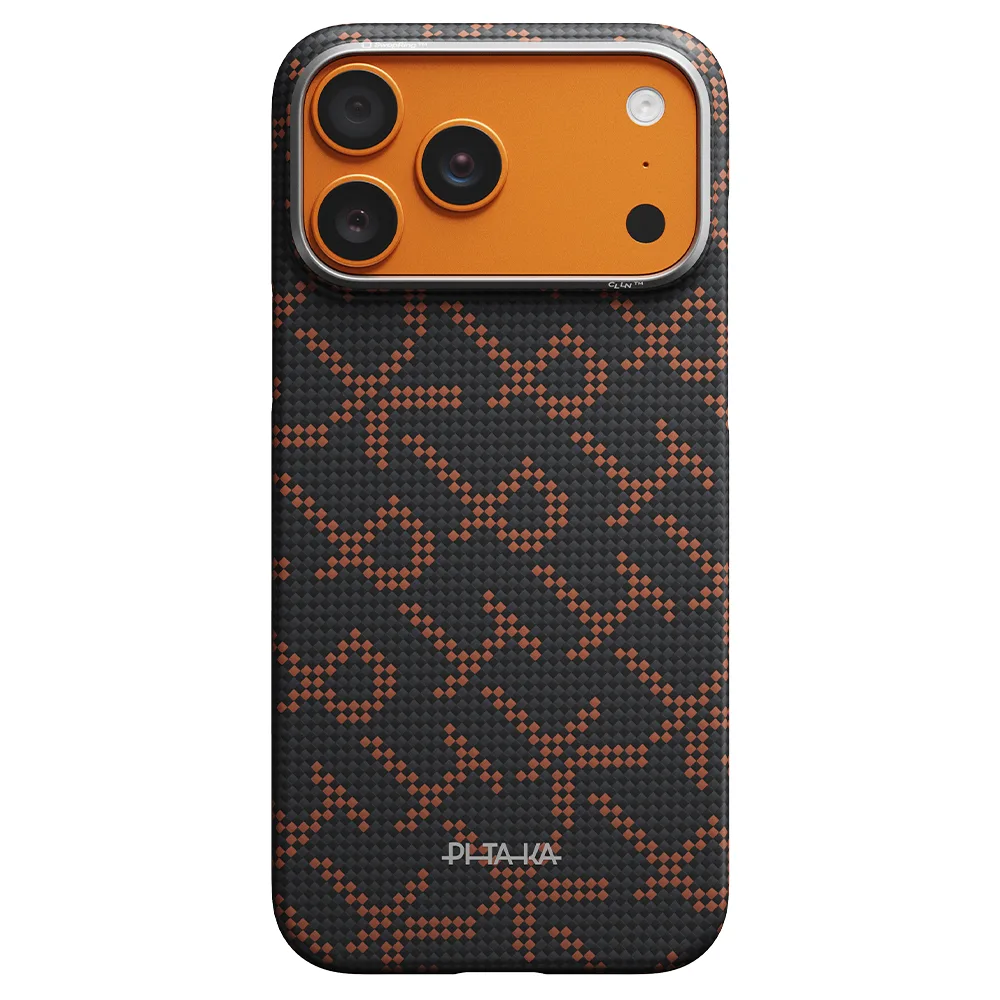 (Leaping - أسود/برتقالي) PITAKA Monogram Edge لهاتف iPhone 17 Pro  كفر 