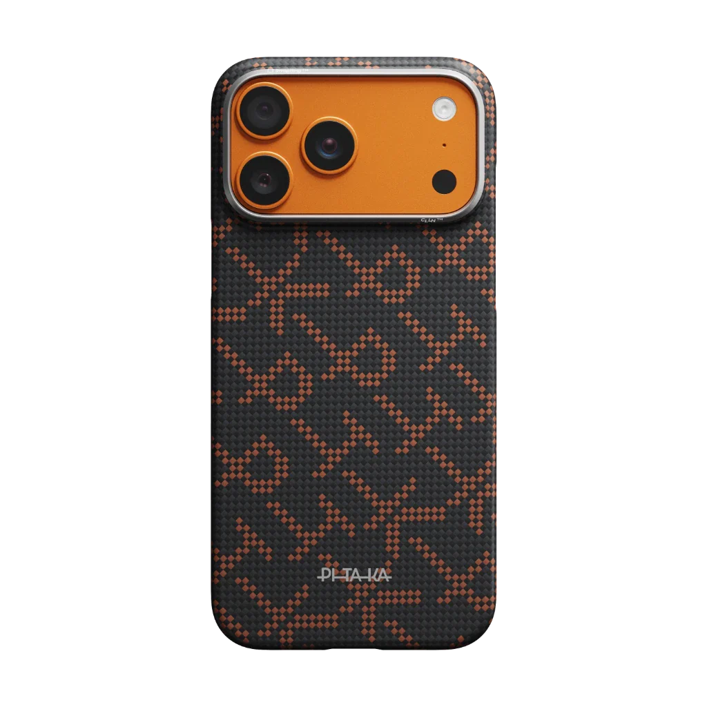  (Leaping - أسود/برتقالي) PITAKA Monogram Edge لهاتف iPhone 17 Pro Max  كفر 