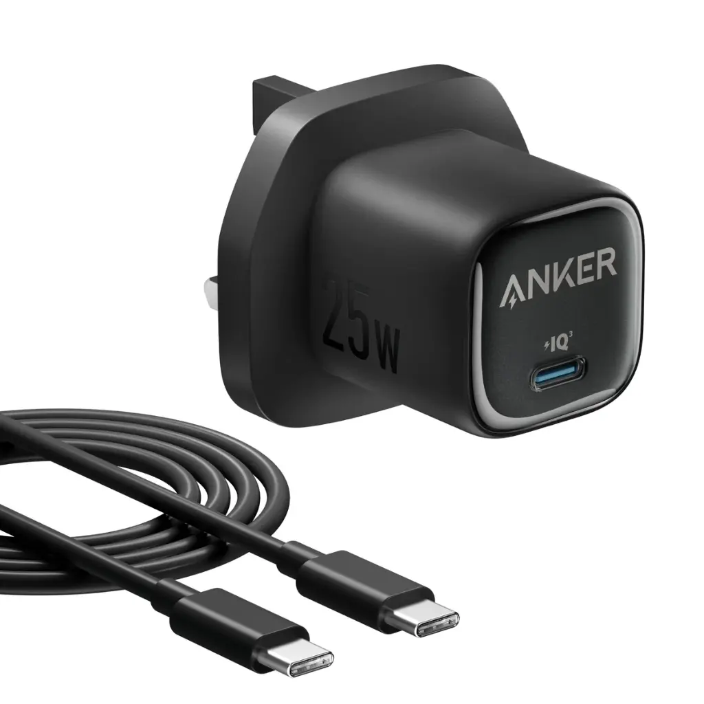 شاحن أنكر بقوة 25 واط مع كابل USB-C (أسود)