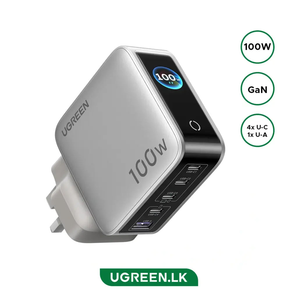 UGREEN 100W 5-Port GaN Fast Charger with Smart Display UK
