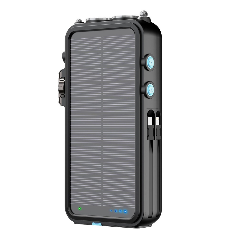 Powerology PP049 16000mAh Solar Power Bank with FM Radio Speaker and Lights (Black)