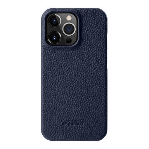 Melkco Back Snap Series Lai Chee Pattern Premium Leather Snap Case for iPhone 14 Pro Max (Dark Blue)