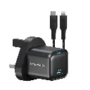 Powerology Ultra-Compact GaN Charger With USB-C To Lightning Cable 1.2m/4ft (Black)