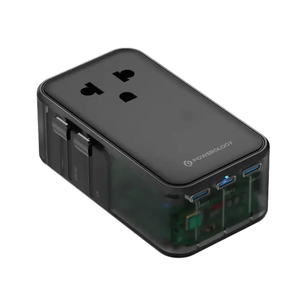 Powerology Marco Polo Ultra-Slim GaN III Travel Adapter (Black)