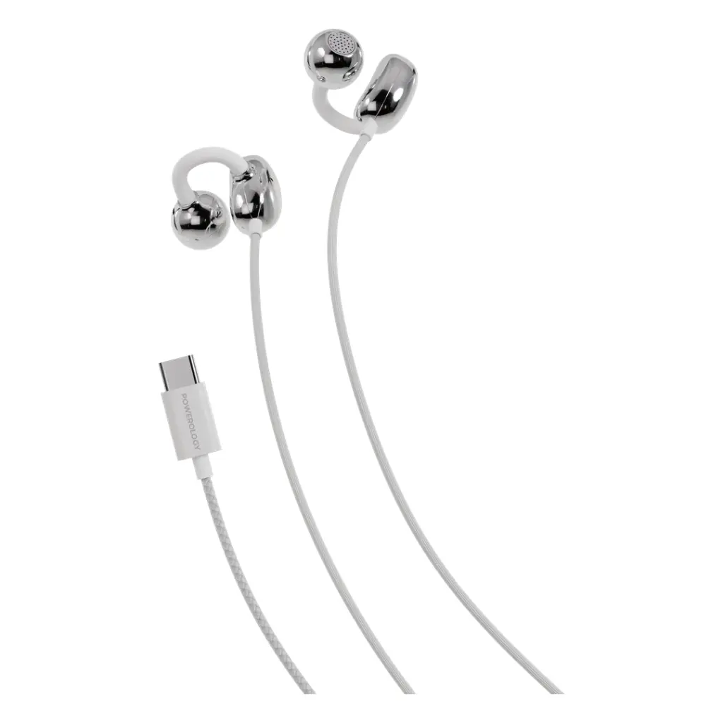 Powerology Voro Earhook USB-C Wired Earphones (White)