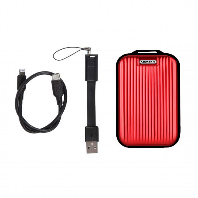 Momax Mini 5 External Battery 10000mAh with Lightning Cable (Red)