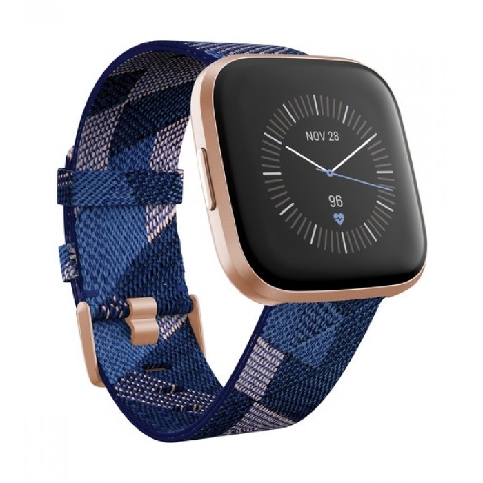 Fitbit Versa 2 Fitness Wristband with Heart Rate Tracker (Navy &amp; pink Woven/Copper Rose)