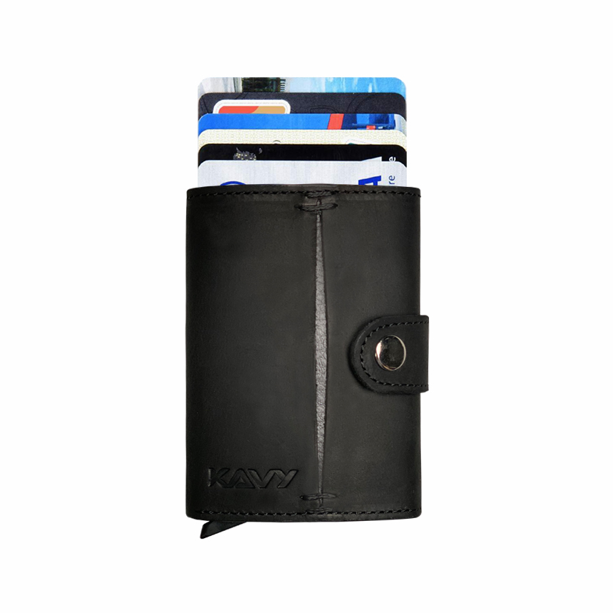 KAVY Credit Card Holder Leather Slim Wallet (Black)
