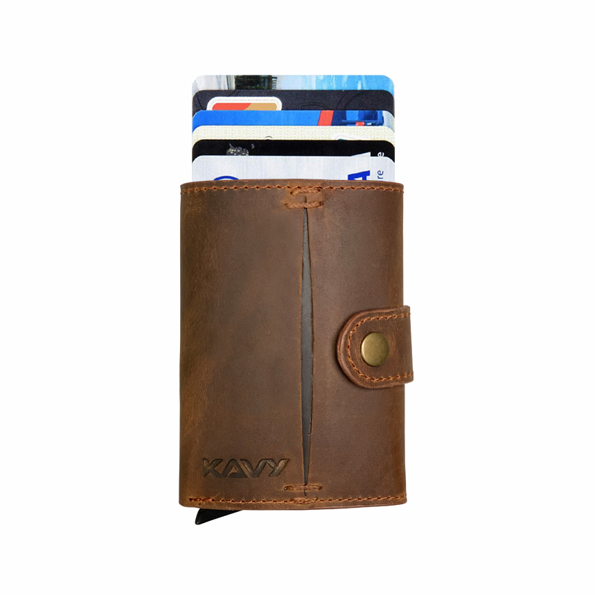 [OTCRDC-105-3] KAVY Credit Card Holder Leather Slim Wallet (Tan)