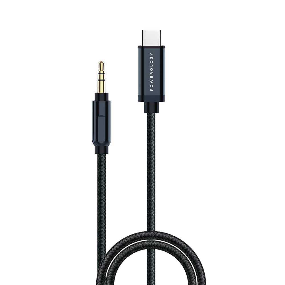 [P12CAUGY] Powerology Aluminum Braided Audio Cable USB-C to 3.5mm AUX 1.2M (Gray)