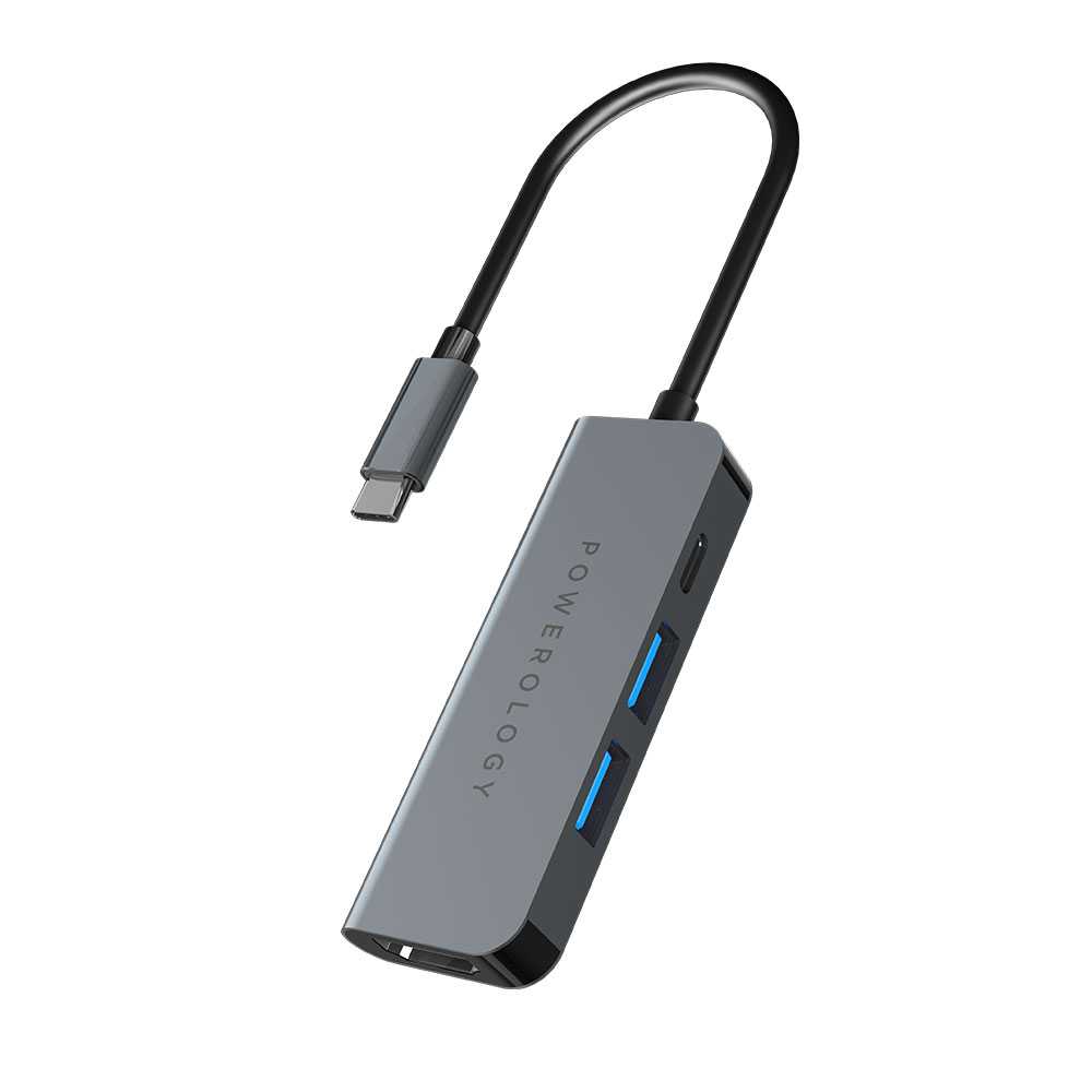Powerology 4 in 1 USB-C Hub with HDMI &amp; USB 3.0 (Gray)