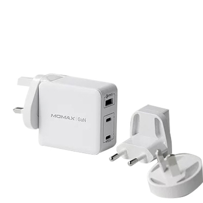 Momax ONE Plug 65W 3-Port GAN Charger with 3 Plug (White)